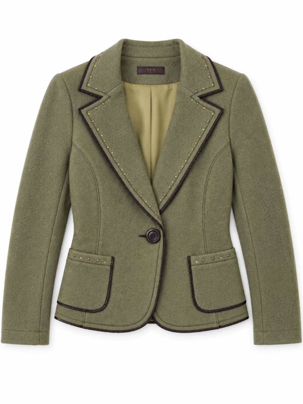 Boiled WOOL green blazer/jacket 4/36 beading sequins work office old money boxy